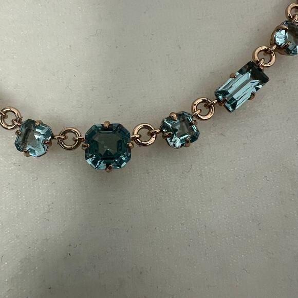 New Ralph Lauren Aqua Pale Blue Baguette Jewel Frontal Gold Tone Chain Necklace - Picture 9 of 9